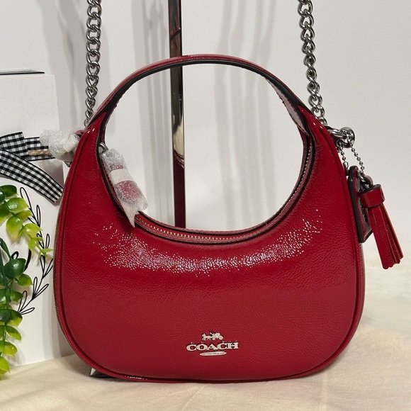 NWT Coach Carmen Mini Handbag Crossbody Bag Red Silver Zipper CW036 - Picture 1 of 15